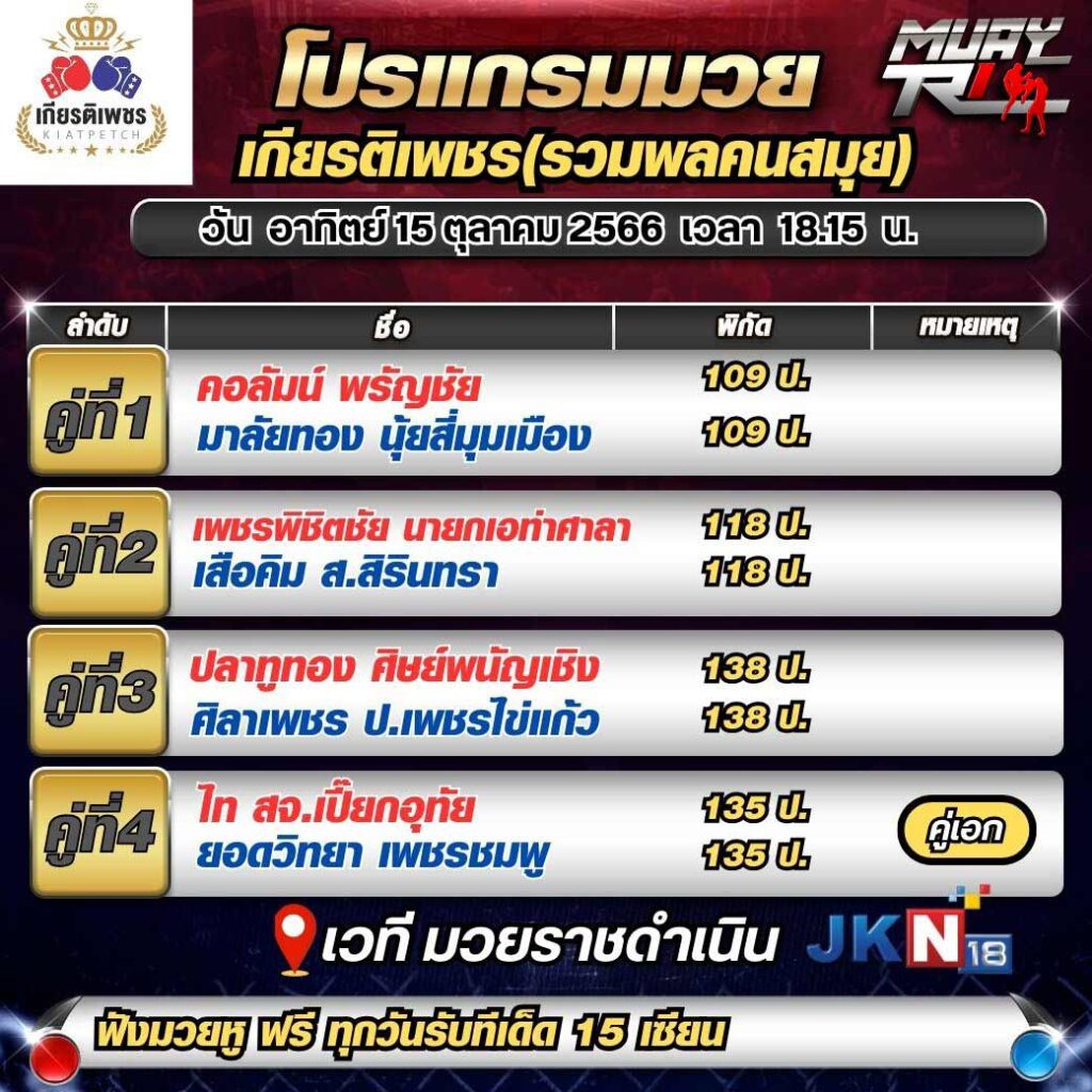 โปรแกรมมวย-ศึกท่อน้ำไทยเกียรติเพชร