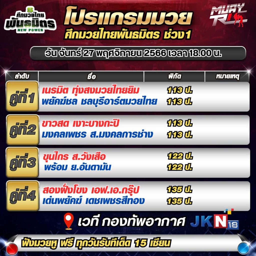 ตารางแข่งขันมวย