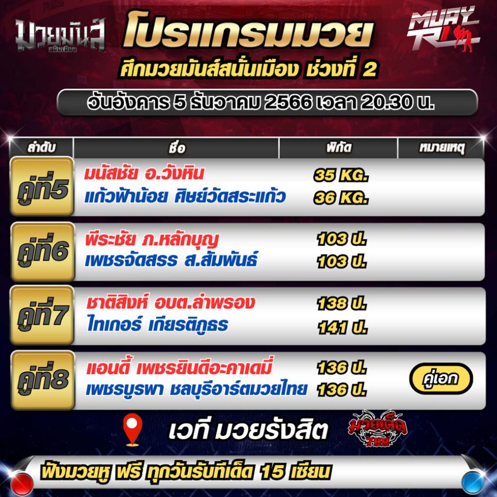 ตารางชกมวยวันนี้