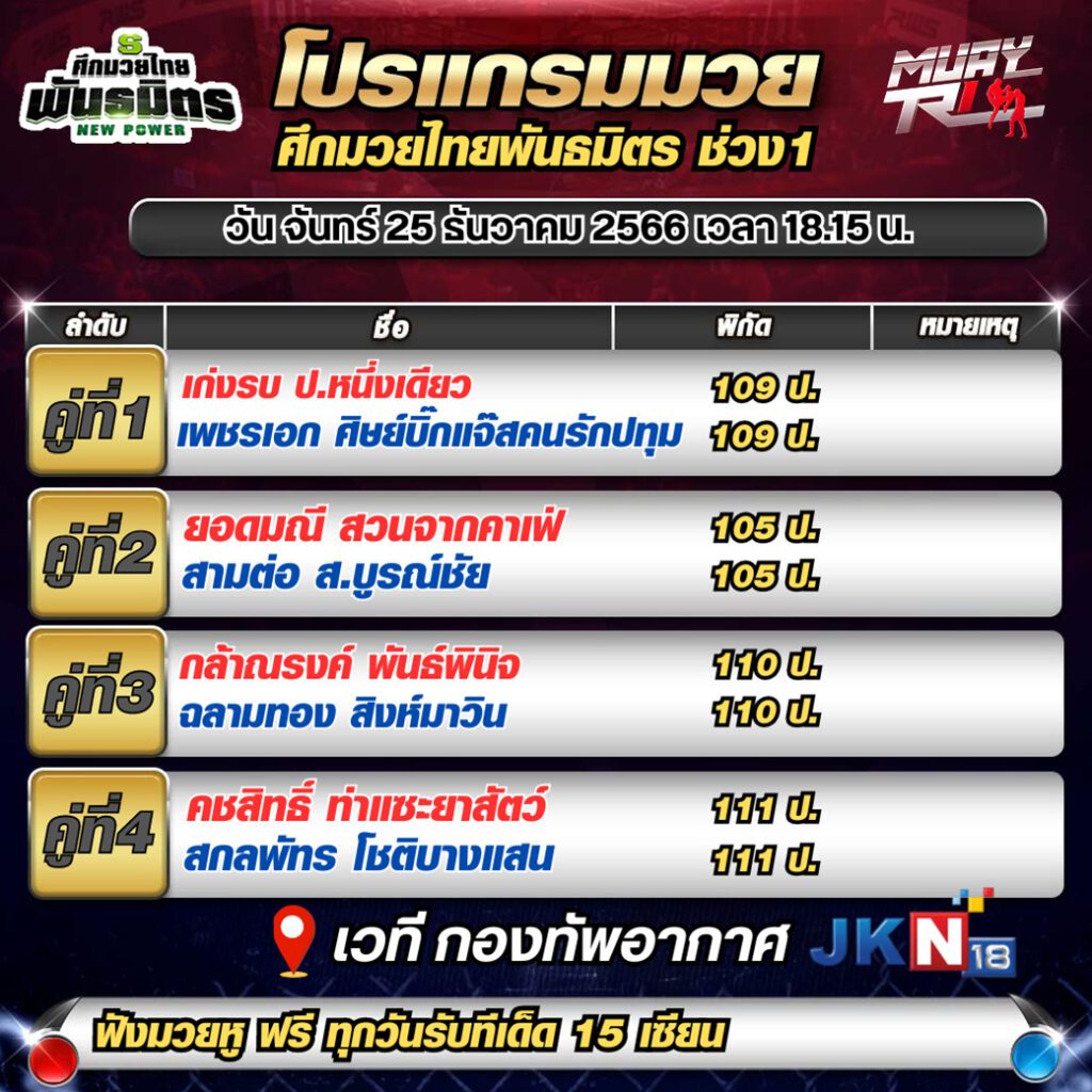 ตารางมวยวันนี้