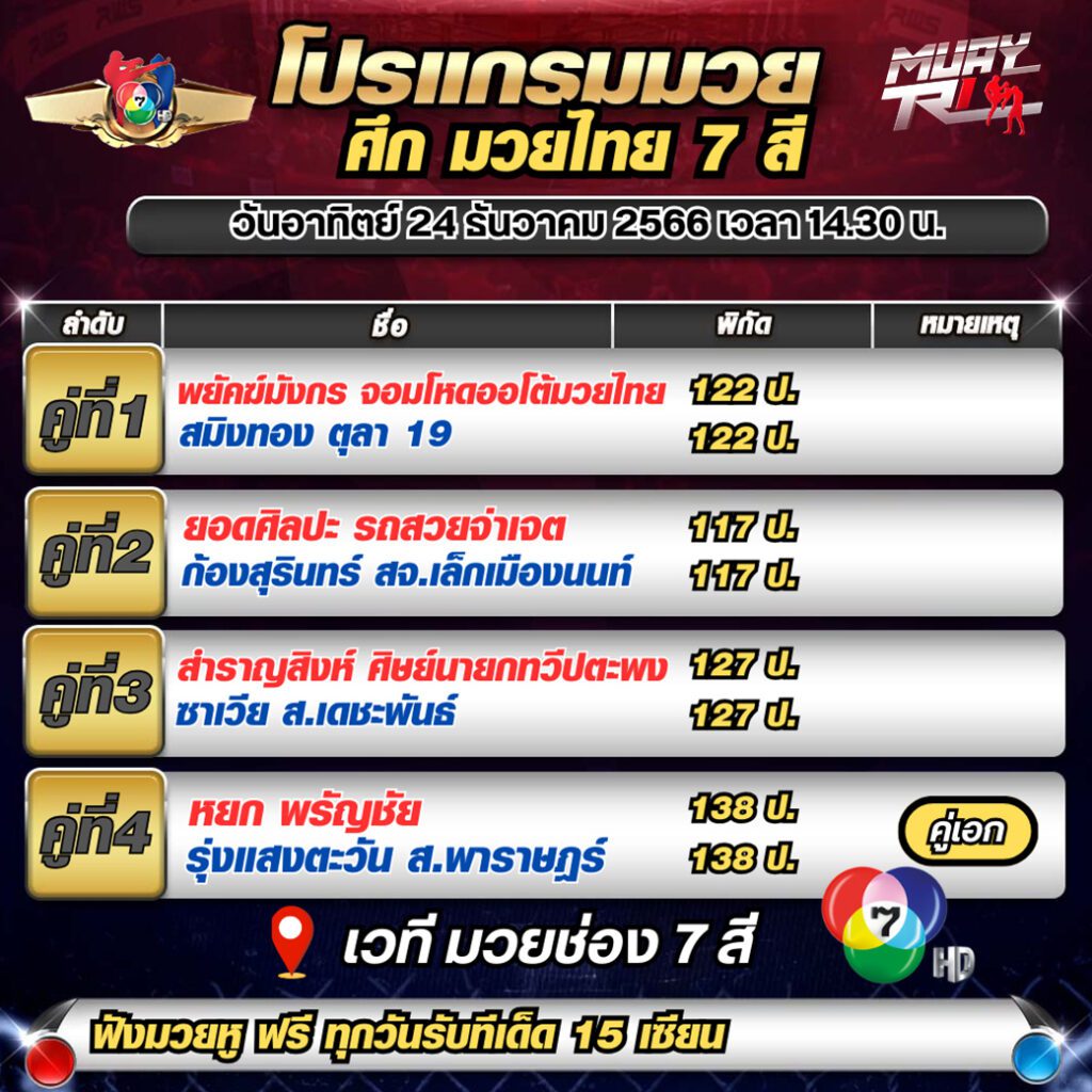 ตารางมวยวันอาทิตย์