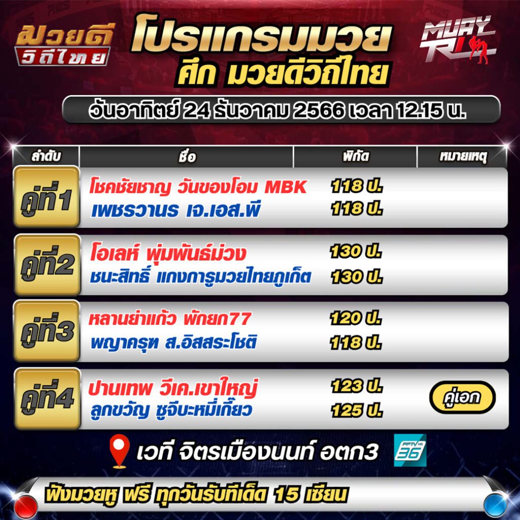 ตารางมวยวันอาทิตย์